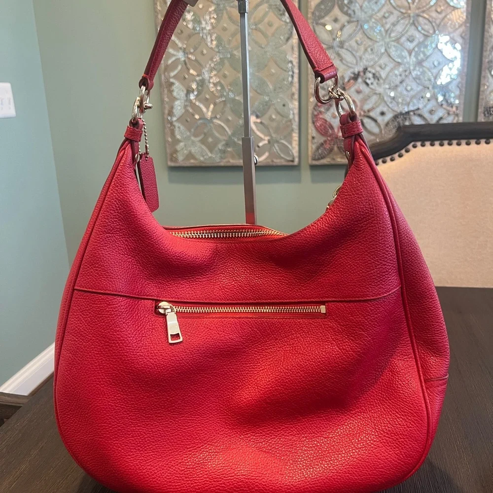 Coach Pebbled Leather Red Hobo Bag